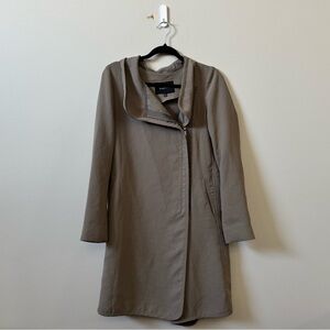 Babaton Aritzia light taupe tan long line asymmetrical zipper jacket